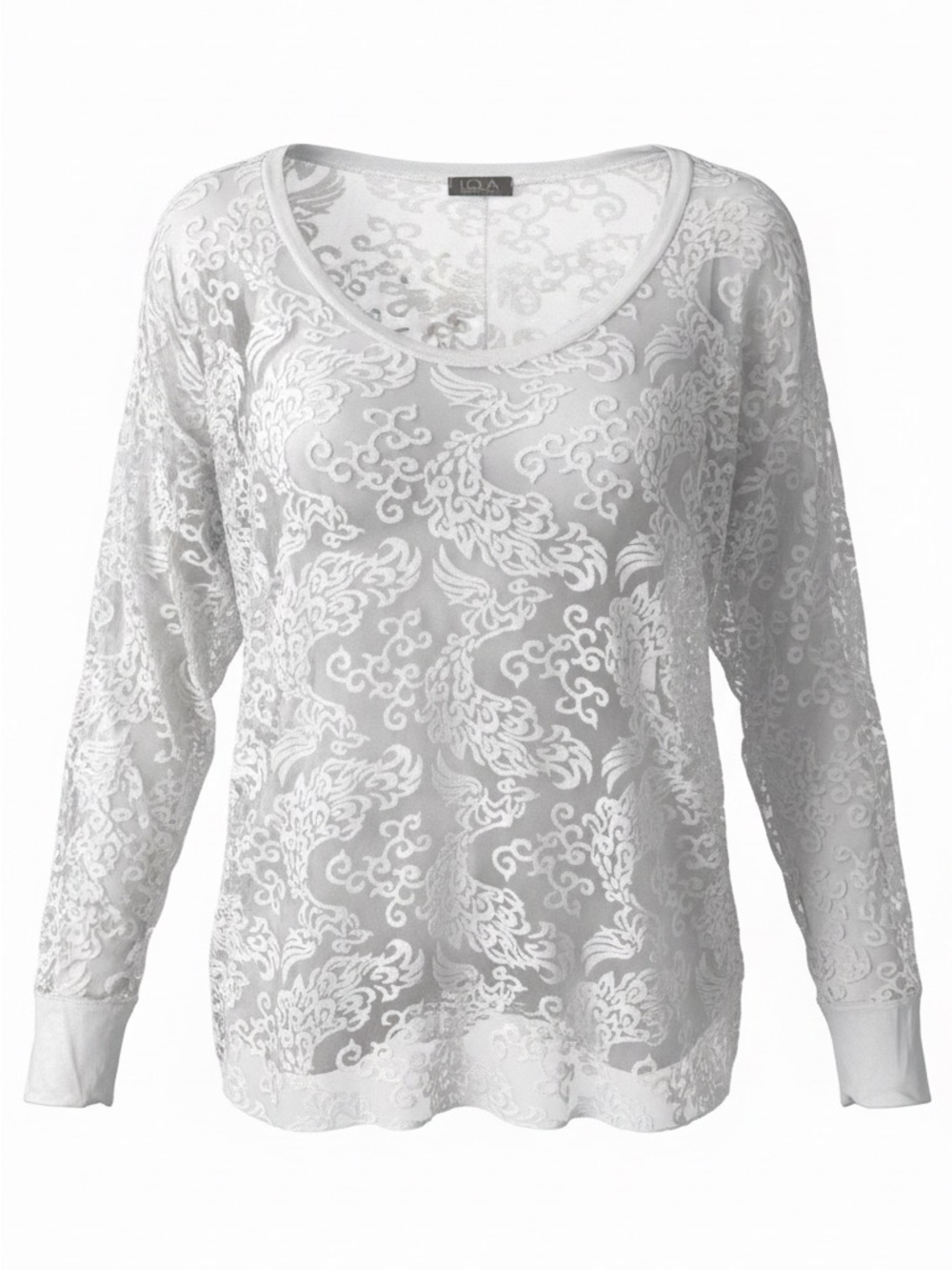 lola White Sheer Floral Lace Long-Sleeve Top